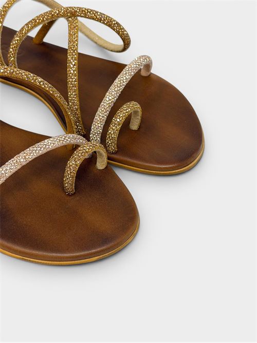 Sandalo flat infradito gold con strass IL LACCIO | ELISASTRASSGOLD
